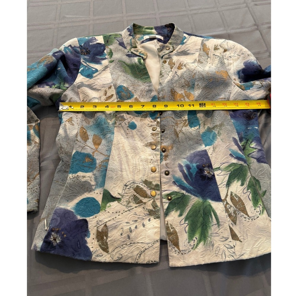 Coldwater Creek Women 6Petite Floral Tapestry Jacket Snap Button Blazer Blue - Picture 4 of 8